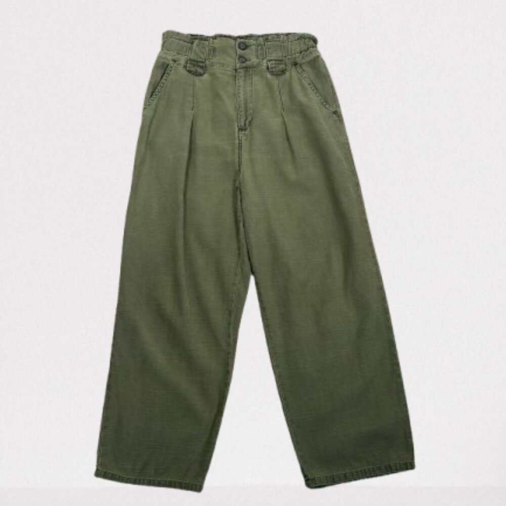 FREE PEOPLE One Way High Waist Wide Leg Crop Pants Size 12 Olive Green - Picture 3 of 11